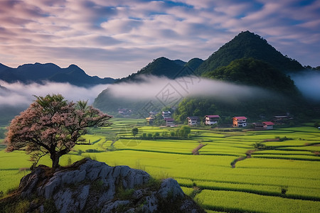 农村的山脉风景图片