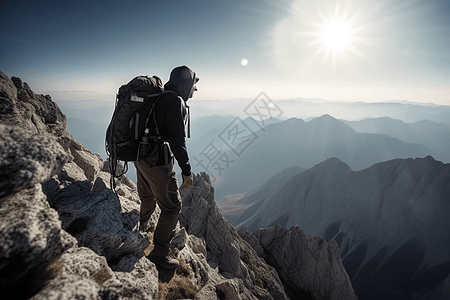 登山者到达了山顶图片