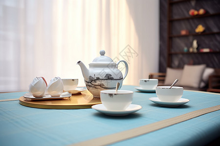 休闲卧室中的茶具图片