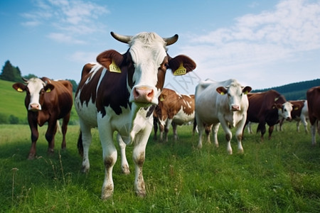 绿色牧场上的牛群图片
