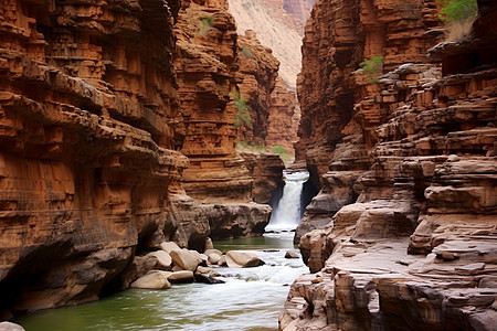 岩石中的峡谷瀑布背景图片