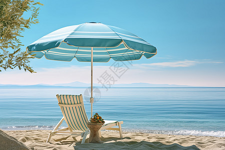 太阳伞下的沙滩椅图片