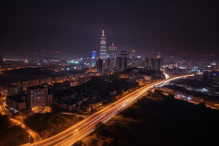 夜晚灯火通明的城市景观背景图片