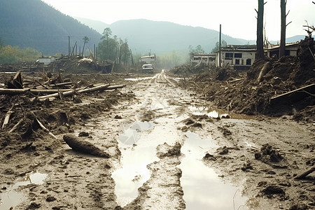 泥泞山路泥石流后的山路背景