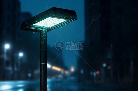 雨夜道路上的路灯图片