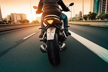 在城市道路上骑摩托背景图片