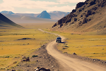 沙漠公路沙漠山区公路和汽车背景