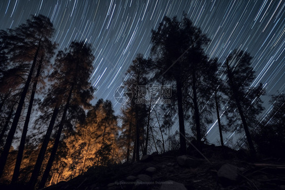 山区森林的夜晚星空图片