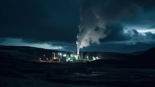 夜晚的地热发电工厂图片