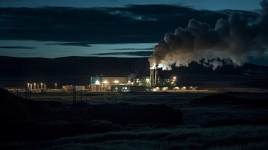 夜间的地热发电工厂图片