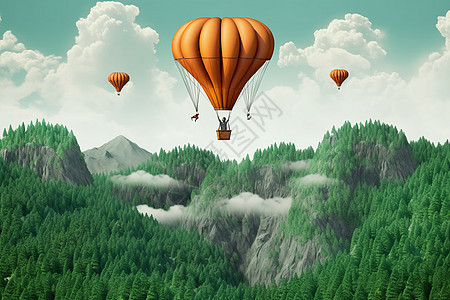 山峰上空的热气球图片