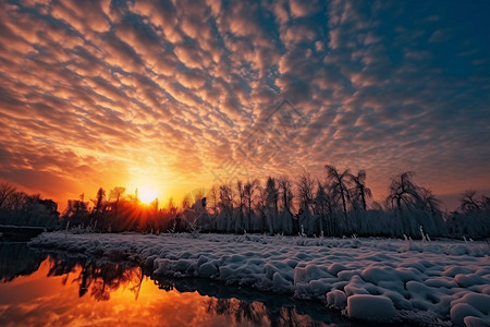 冬天落日冰川风景图片