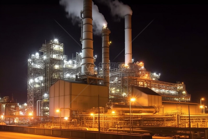 天然气动力工厂夜景图片素材-正版创意图片600254182-摄图网