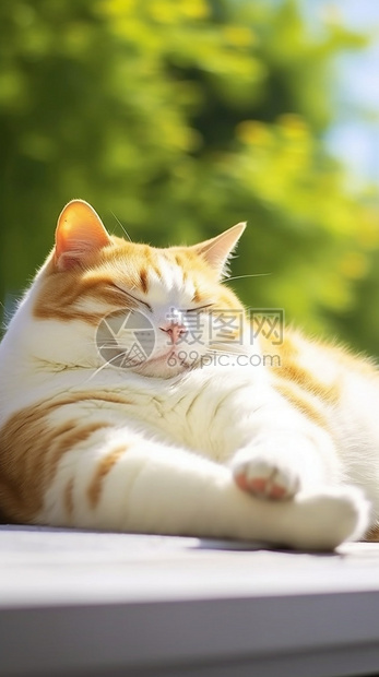 阳光下睡觉的肥猫图片