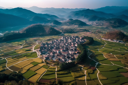 俯拍的中国农村图片