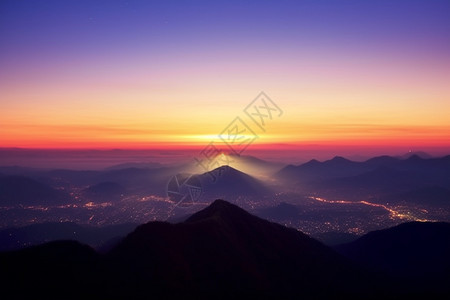 古建筑夜景山脉日出风景背景