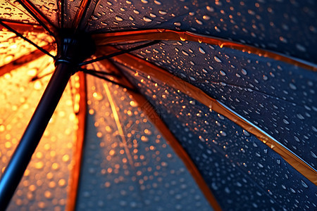 雨滴在雨伞上特写图片