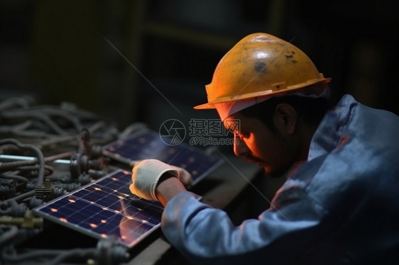 安装太阳能电池板的工人图片
