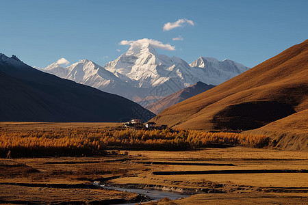 西藏风景远处的雪山背景