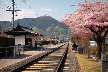火车站的樱花图片