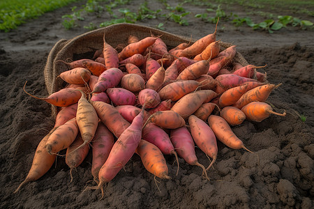 从农场收获的红薯背景图片