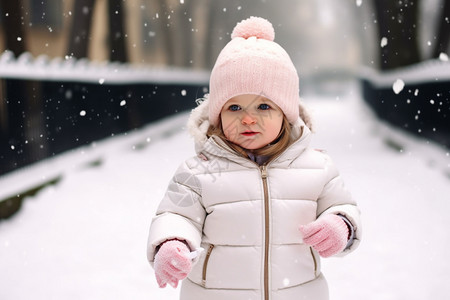 雪中的外国小女孩图片