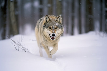 雪中凶猛的狼图片