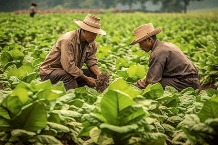 在收获烟叶的工人高清图片