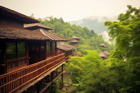 热带雨林中的村庄图片