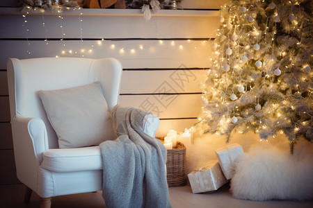 圣诞树旁的单人沙发背景图片