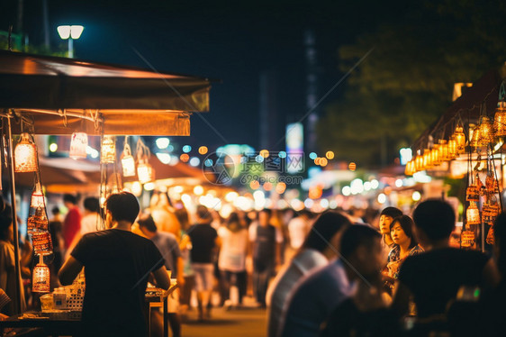 夜市上吃宵夜的人图片