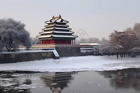 湖面上的积雪图片