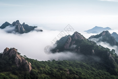 云雾山谷山顶的云雾美景背景