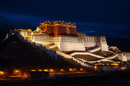 华丽的宫殿布达拉宫夜景高清图片