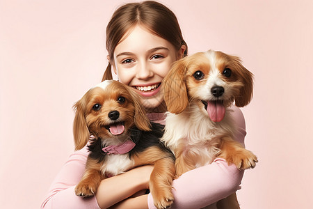 女孩与小动物小狗和女孩背景
