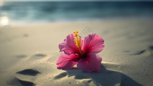一朵花朵在沙滩上图片