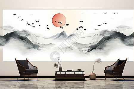 中国风室内优雅的室内装饰画插画
