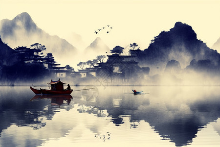 乡村仙境山水画图片