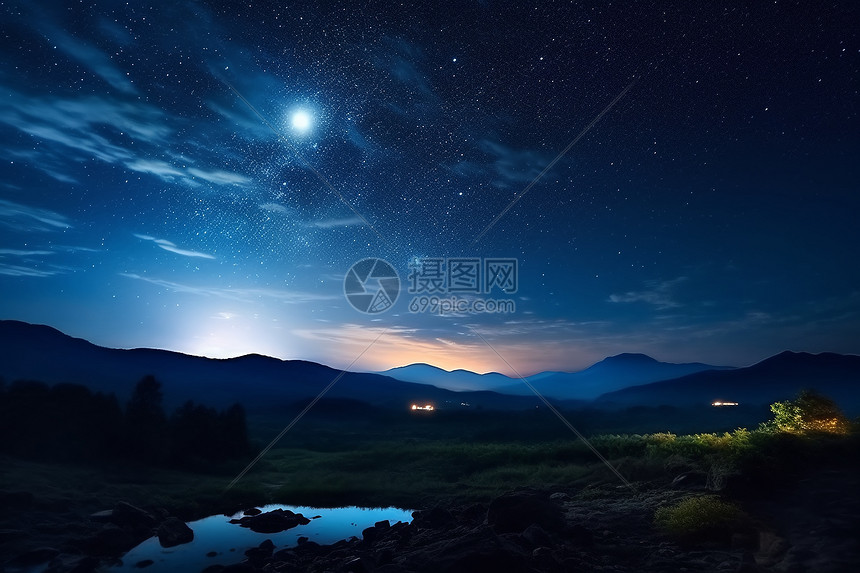 夜月景观星星图片