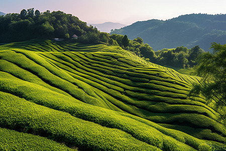 地瓜田漫山遍野的绿茶田背景