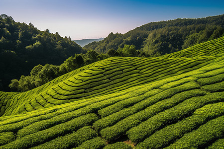 绿茶田遍布山区图片