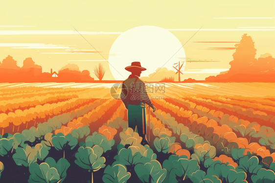 在农田中工作的农民图片