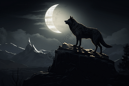 月夜下的狼嚎图片