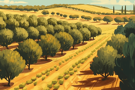 整齐排列的橄榄树林图片