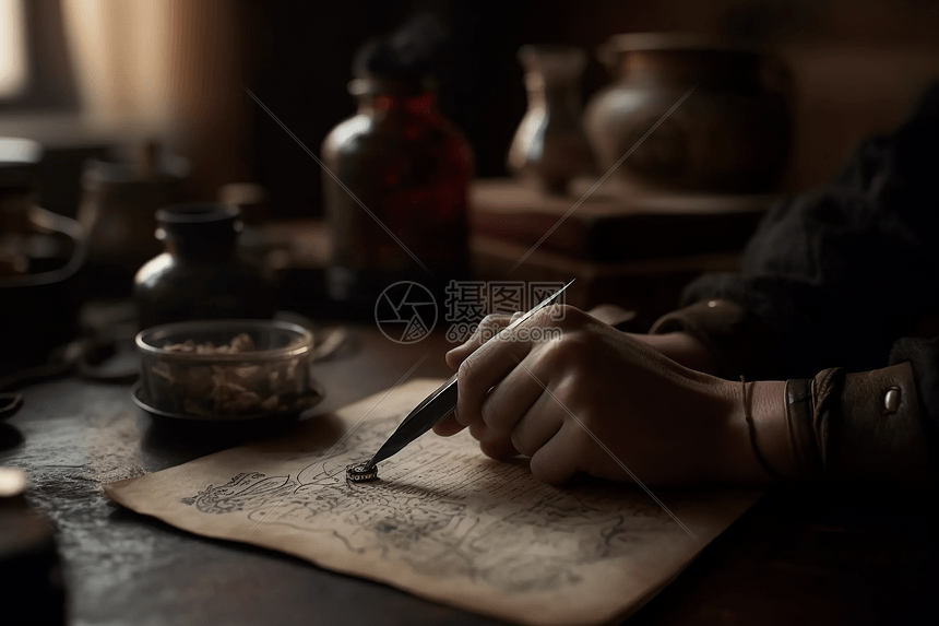 拿着羽毛笔写字的手高清图片下载-正版图片600259946-摄图网