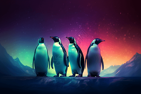 企鹅在雪山上摇摆图片