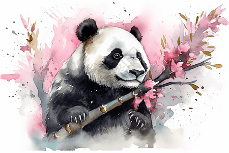 可爱的水彩熊猫背景图片
