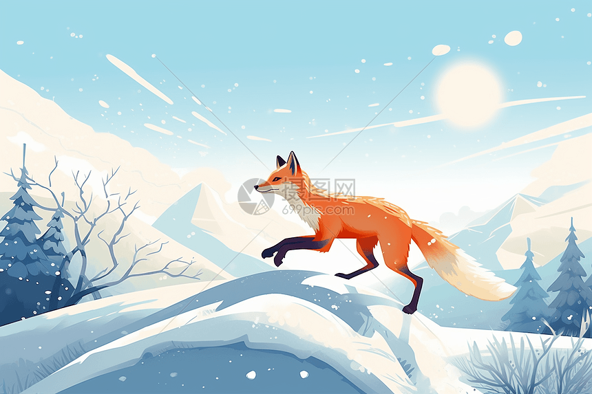 狐狸在白雪皑皑中跳跃图片