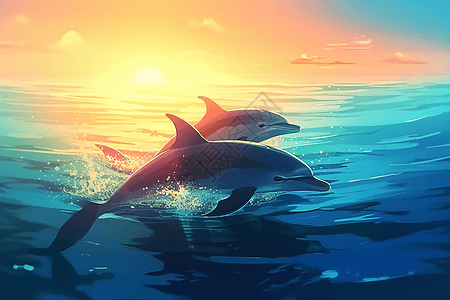 海豚一起在湛蓝的海洋图片