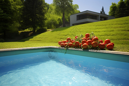 泳池旁边的西红柿图片